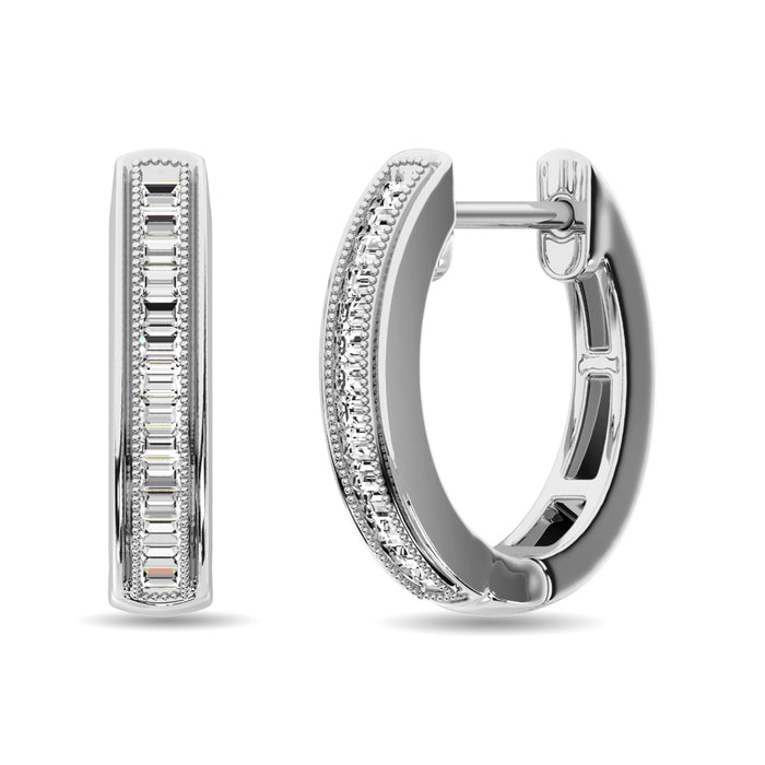 Diamond 1/6 Ct.Tw. Baguette Hoop Earrings in 10K White Gold