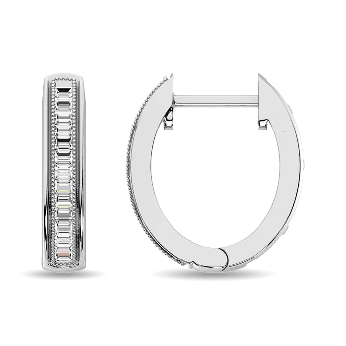 Diamond 1/6 Ct.Tw. Baguette Hoop Earrings in 10K White Gold