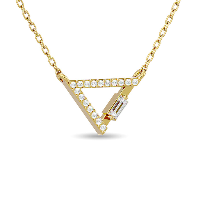 Diamond 1/6 ct tw Round and Baguette Tringle Necklace  in 10K Yellow Gold