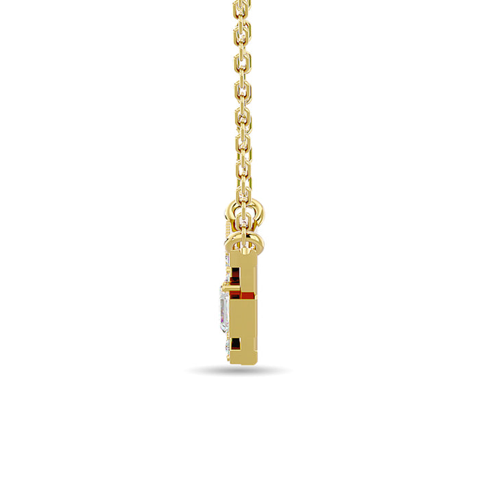 Diamond 1/6 ct tw Round and Baguette Tringle Necklace  in 10K Yellow Gold