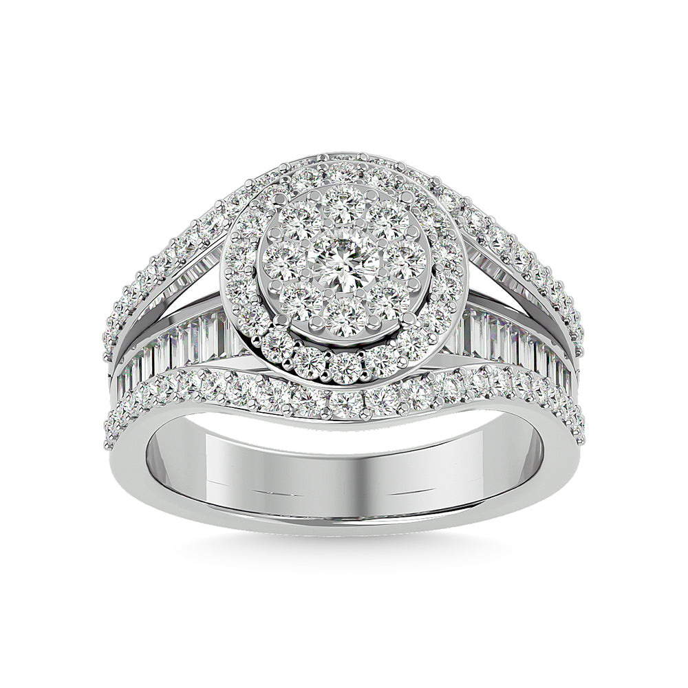 Diamond 1 1/2 ct tw Round Cut and Straight Baguette Fashion Ring in 14K White Gold