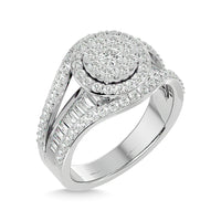 Thumbnail for Diamond 1 1/2 ct tw Round Cut and Straight Baguette Fashion Ring in 14K White Gold