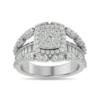 Thumbnail for Diamond 1 1/2 ct tw Round Cut and Straight Baguette Fashion Ring in 14K White Gold