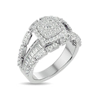 Thumbnail for Diamond 1 1/2 ct tw Round Cut and Straight Baguette Fashion Ring in 14K White Gold