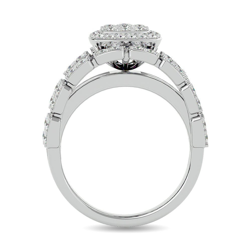 Diamond 1 1/2 ct tw Round Cut and Straight Baguette Fashion Ring in 14K White Gold
