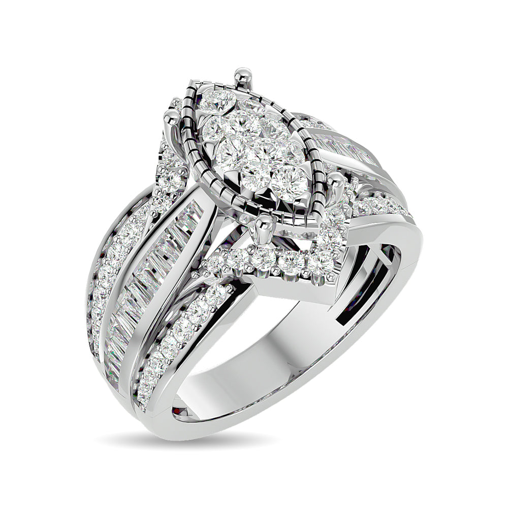 Diamond 1 1/2 ct tw Round Cut and Tapper Fashion Ring in 14K White Gold