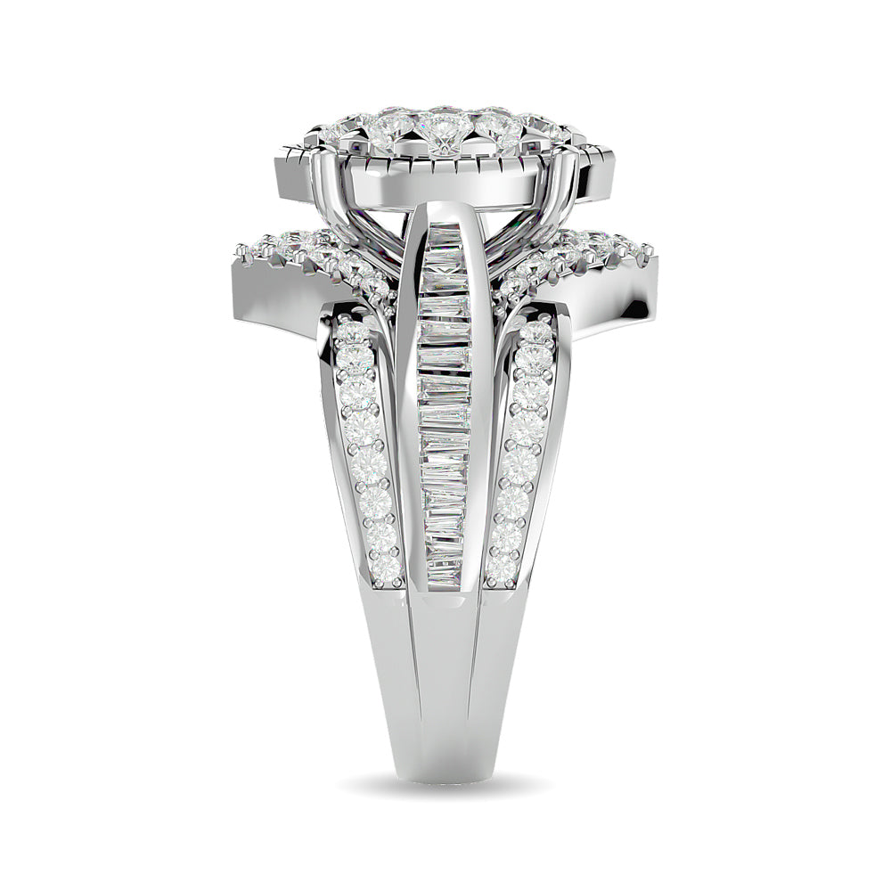 Diamond 1 1/2 ct tw Round Cut and Tapper Fashion Ring in 14K White Gold
