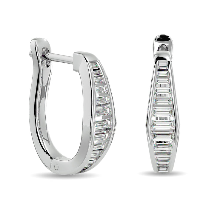 Diamond 1/2 Ct.Tw. Straight Baguette Hoop Earrings in 14K White Gold