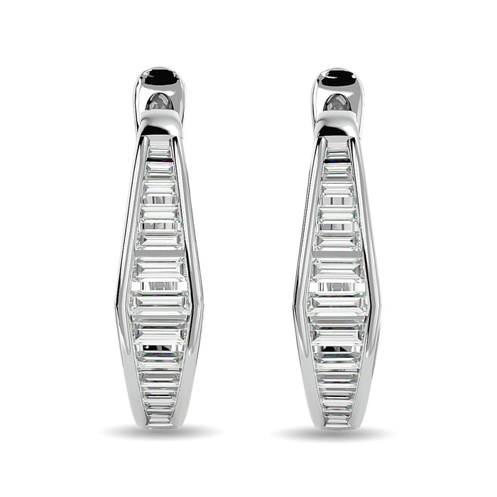 Diamond 1/2 Ct.Tw. Straight Baguette Hoop Earrings in 14K White Gold