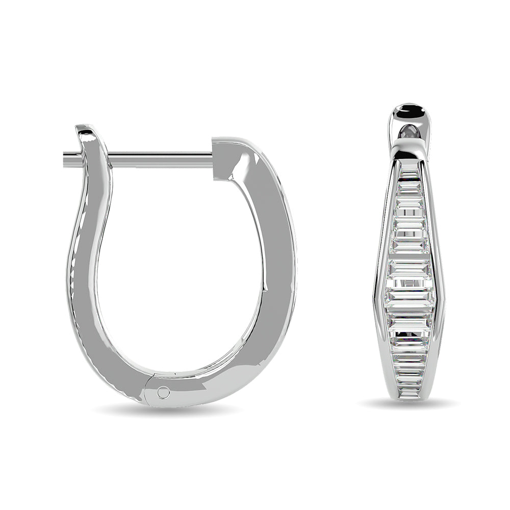 Diamond 1/2 Ct.Tw. Straight Baguette Hoop Earrings in 14K White Gold