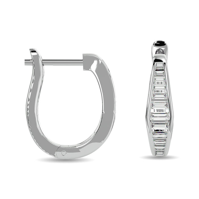 Diamond 1/2 Ct.Tw. Straight Baguette Hoop Earrings in 14K White Gold