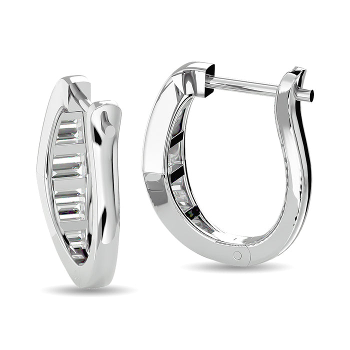 Diamond 1/2 Ct.Tw. Straight Baguette Hoop Earrings in 14K White Gold