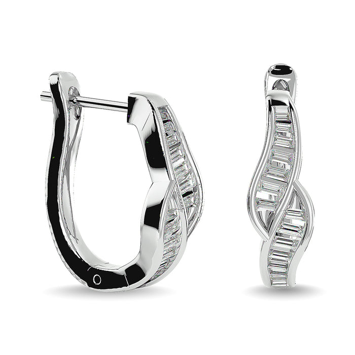 Diamond 1/3 Ct.Tw. Straight Baguette Hoop Earrings in 14K White Gold