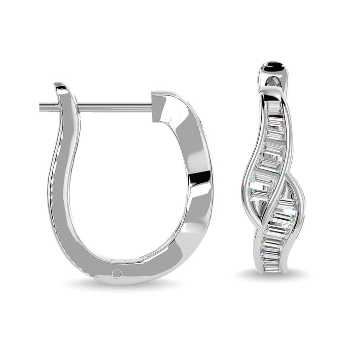 Diamond 1/3 Ct.Tw. Straight Baguette Hoop Earrings in 14K White Gold