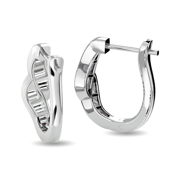 Diamond 1/3 Ct.Tw. Straight Baguette Hoop Earrings in 14K White Gold