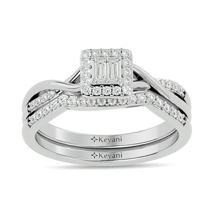 Diamond 1/4 ct tw Round and Straight Baguette Bridal Ring in 10K White Gold