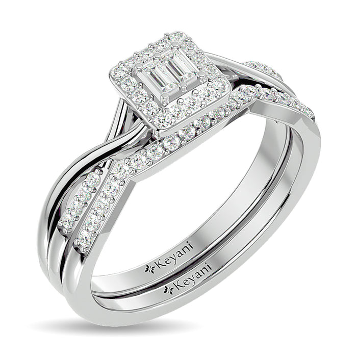 Diamond 1/4 ct tw Round and Straight Baguette Bridal Ring in 10K White Gold