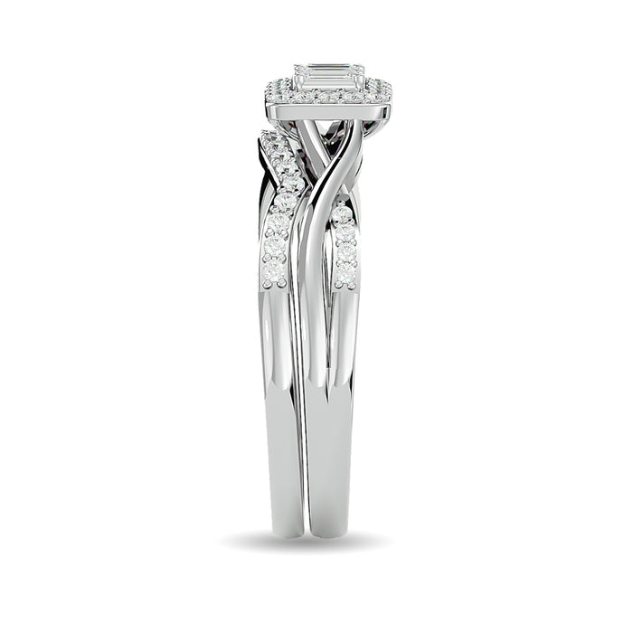 Diamond 1/4 ct tw Round and Straight Baguette Bridal Ring in 10K White Gold