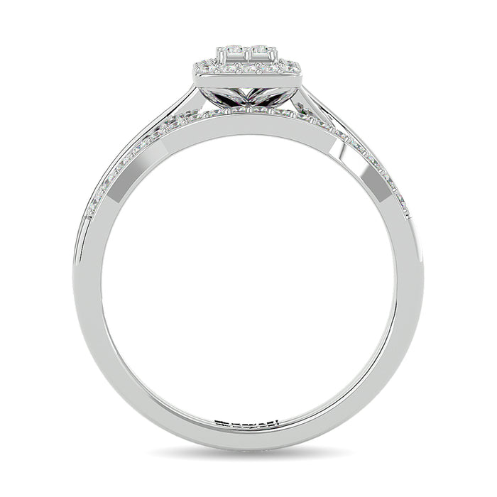 Diamond 1/4 ct tw Round and Straight Baguette Bridal Ring in 10K White Gold