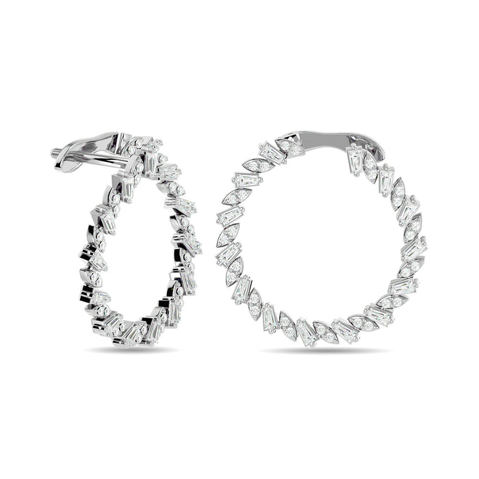 Diamond 3/4 Ct.Tw. Straight Baguette Hoop Earrings in 14K White Gold