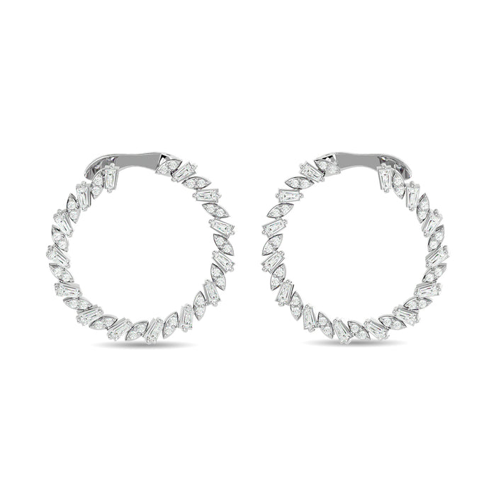 Diamond 3/4 Ct.Tw. Straight Baguette Hoop Earrings in 14K White Gold