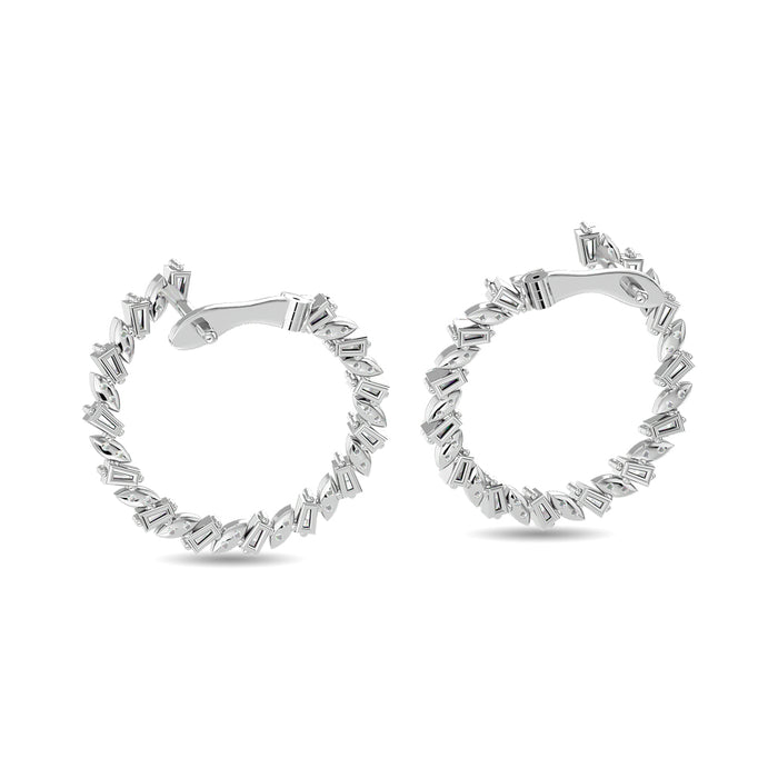 Diamond 3/4 Ct.Tw. Straight Baguette Hoop Earrings in 14K White Gold