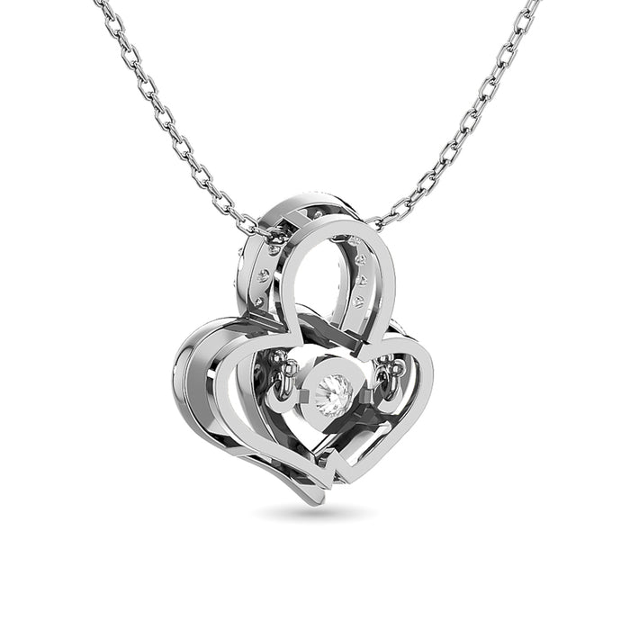 Diamond Shimmering Duel Heart Pendant 1/6 ct tw in 10K White Gold