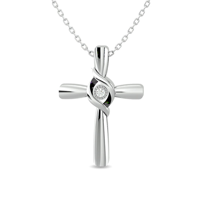 Diamond 1/50 ct tw Cross Pendant in Sterling Silver