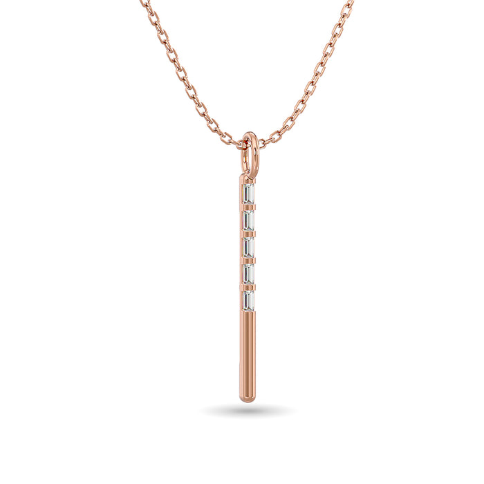 Diamond 1/10 Ct.Tw. Straight Baguette Bar Pendant in 10K Rose Gold