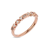 Thumbnail for Diamond 1/5 ct tw Round and Straight Baguette Stackable Ring  in 14K Rose Gold