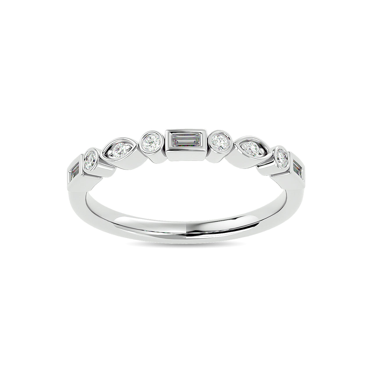 Diamond 1/5 ct tw Round and Straight Baguette Stackable Ring  in 14K White Gold