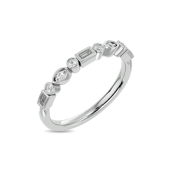 Diamond 1/5 ct tw Round and Straight Baguette Stackable Ring  in 14K White Gold