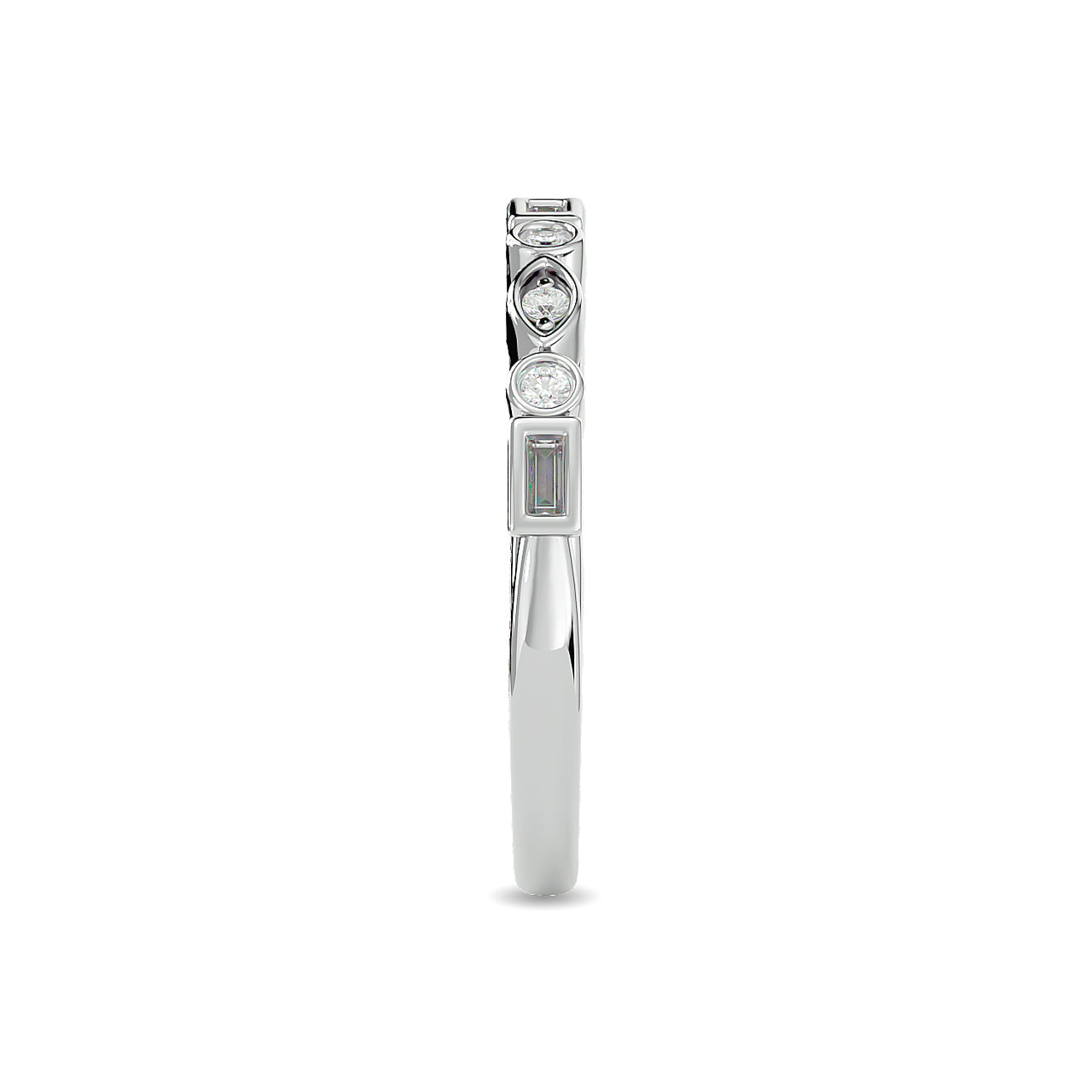 Diamond 1/5 ct tw Round and Straight Baguette Stackable Ring  in 14K White Gold