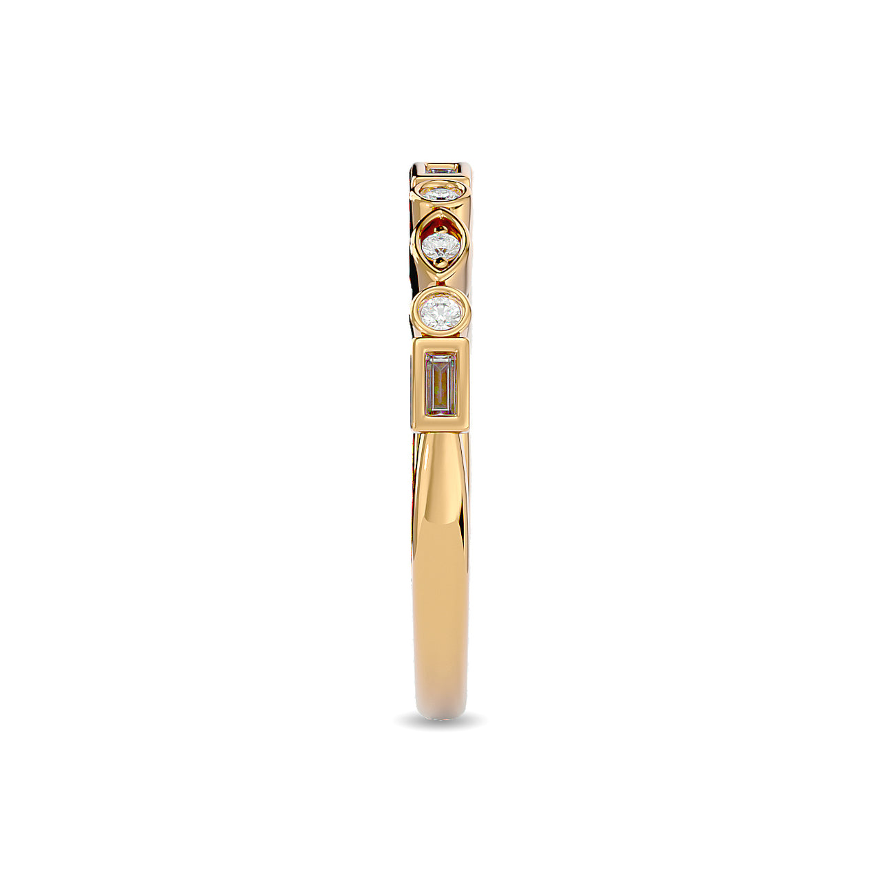 Diamond 1/5 ct tw Round and Straight Baguette Stackable Ring  in 14K Yellow Gold