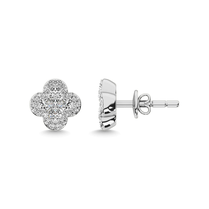 Diamond Clover Earrings 3/8 ct tw in 14K White Gold