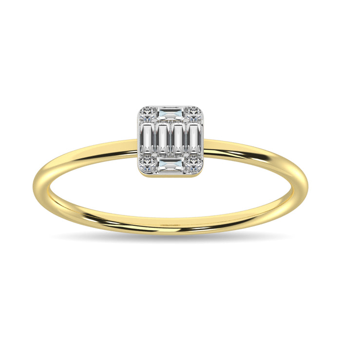 Diamond 1/10 ct tw Round and Baguette Cut Ring in 10K Yellow Gold