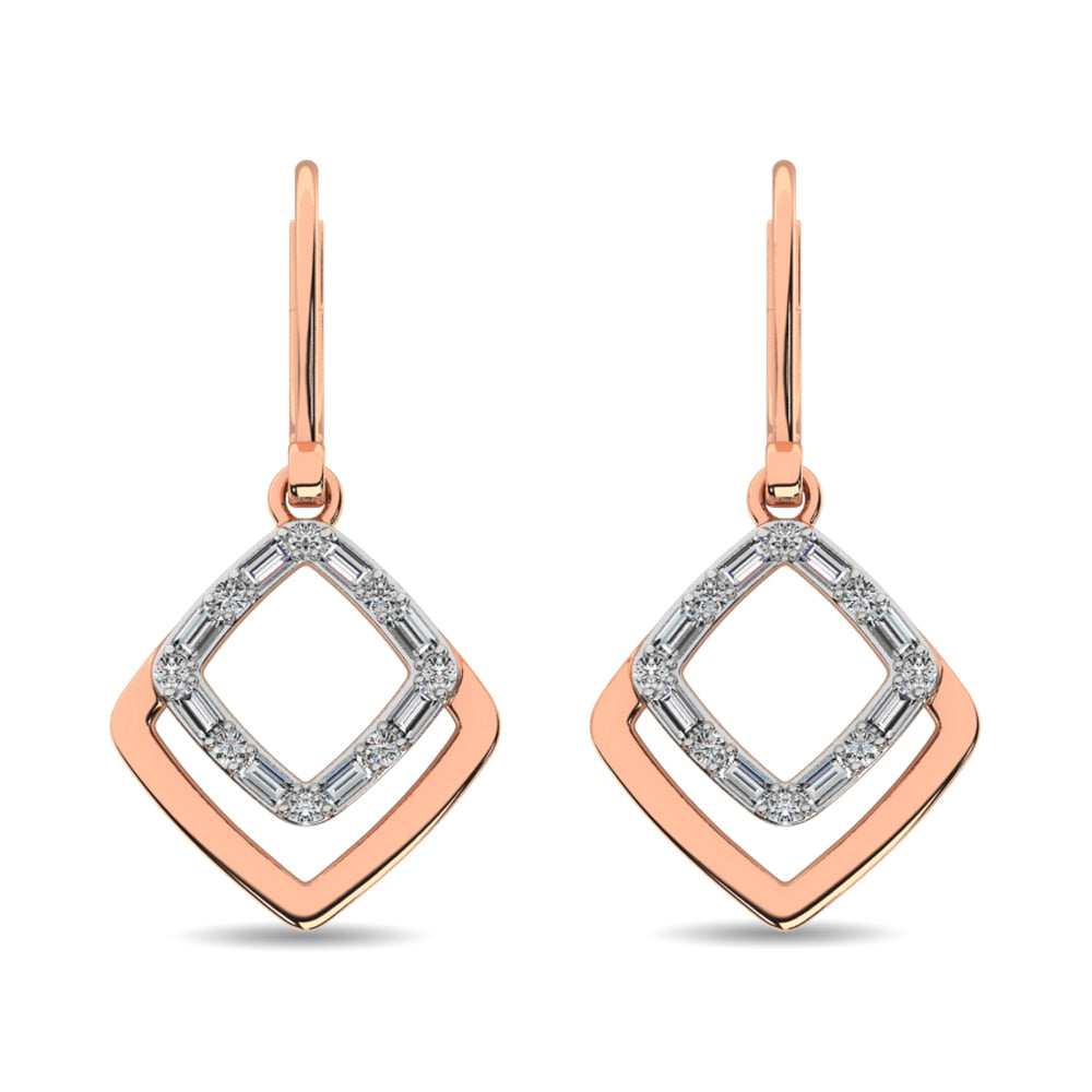 Diamond 1/6 Ct.Tw. Round and Baguette Fashion Earrings in 14K Two Tone Gold