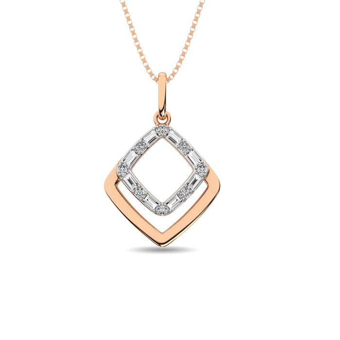 Diamond 1/8 Ct.Tw. Round and Baguette Fashion Pendant in 14K Two Tone Gold