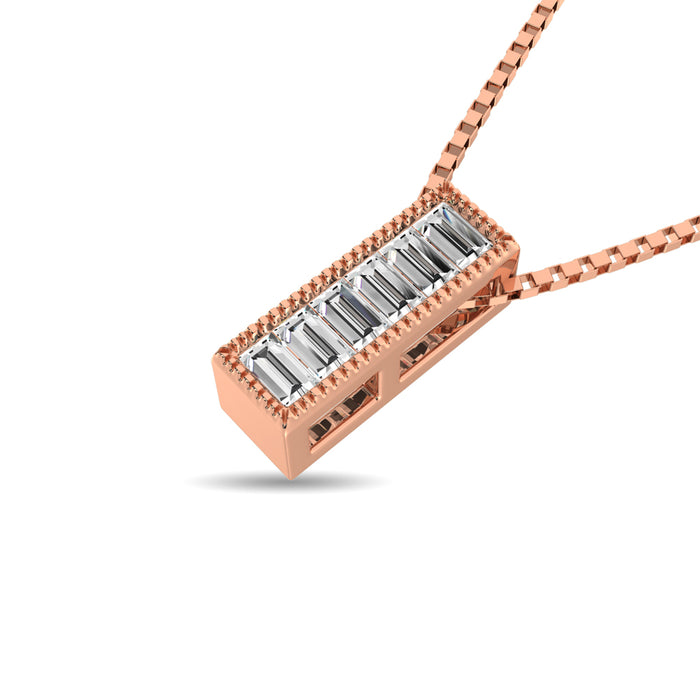 Diamond 1/20 Ct.Tw. Round and Baguette Fashion Pendant in 10K Rose Gold