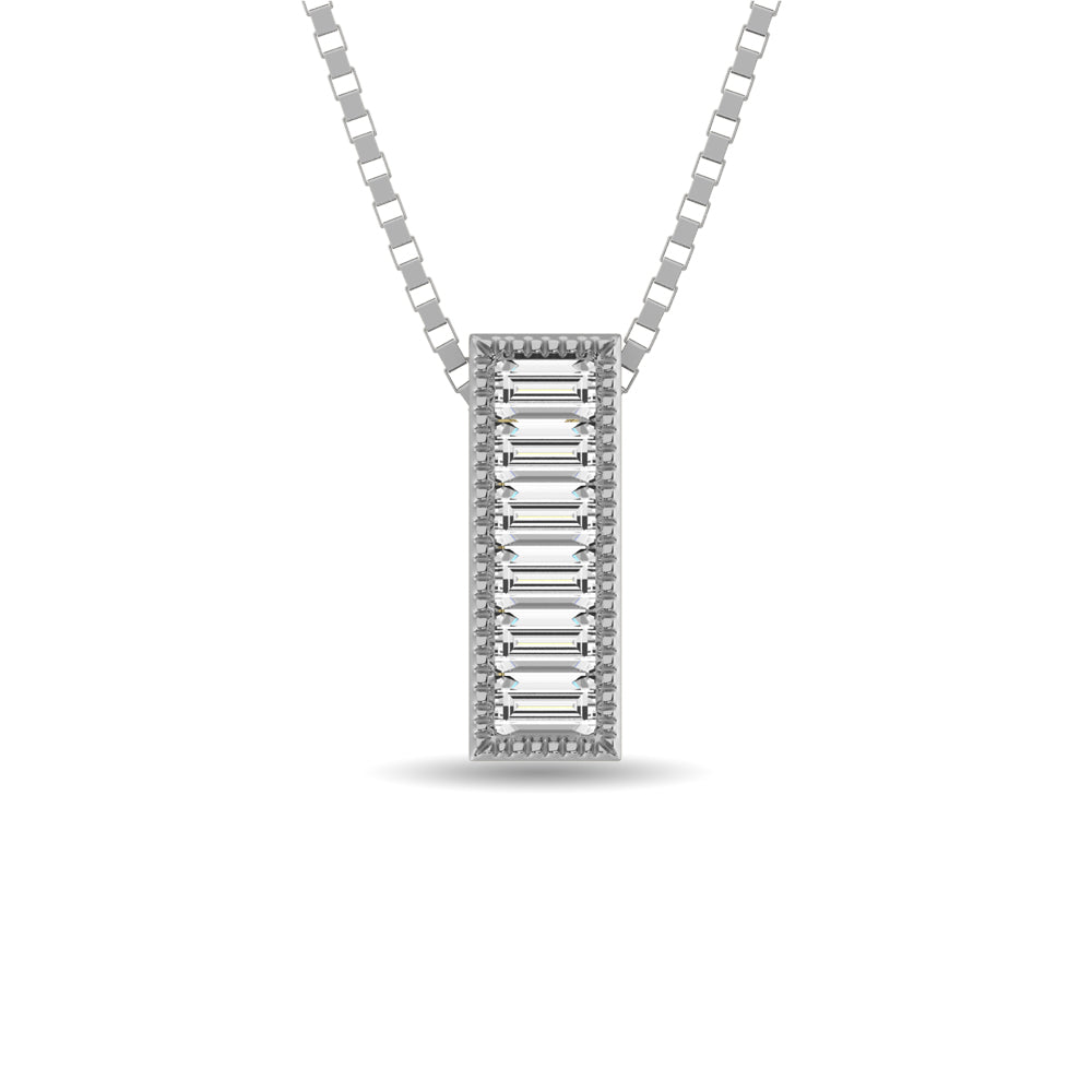Diamond 1/20 Ct.Tw. Round and Baguette Fashion Pendant in 10K White Gold