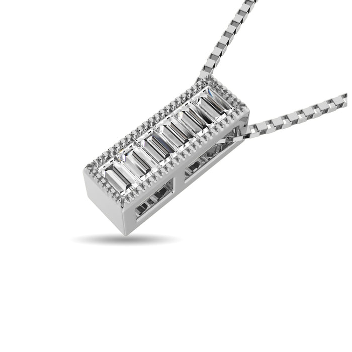 Diamond 1/20 Ct.Tw. Round and Baguette Fashion Pendant in 10K White Gold