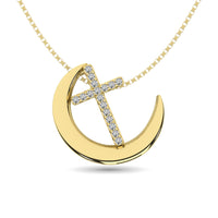 Thumbnail for Diamond 1/20 ct tw Moon and Cross Pendant in 10K Yellow Gold