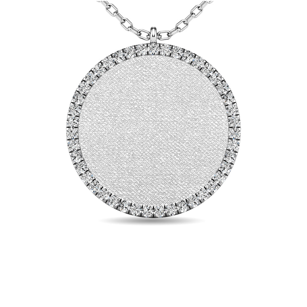 Diamond 1/8 ct tw Circle Disc Matt Finish Pendant in 10K White Gold