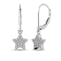 Thumbnail for Diamond 1/8 ct tw Star Dangle Earrings in 10K White Gold