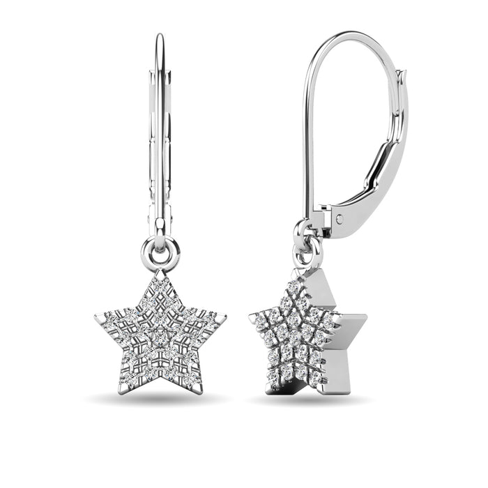 Diamond 1/8 ct tw Star Dangle Earrings in 10K White Gold