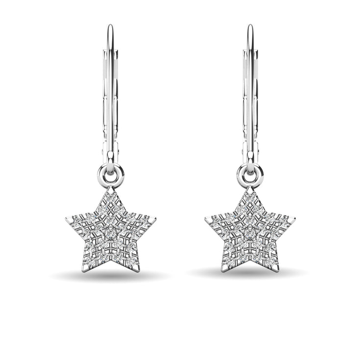 Diamond 1/8 ct tw Star Dangle Earrings in 10K White Gold