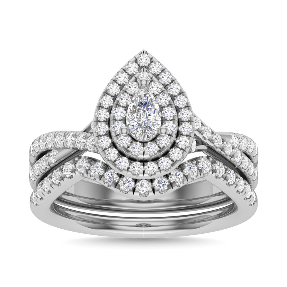 Diamond 1 Ct.Tw. Pear Cut Bridal Ring in 14K White Gold