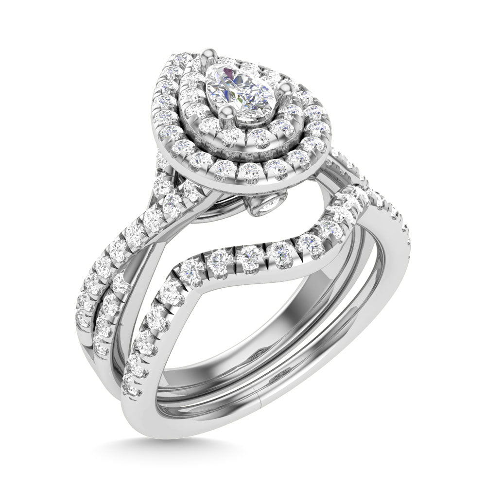 Diamond 1 Ct.Tw. Pear Cut Bridal Ring in 14K White Gold