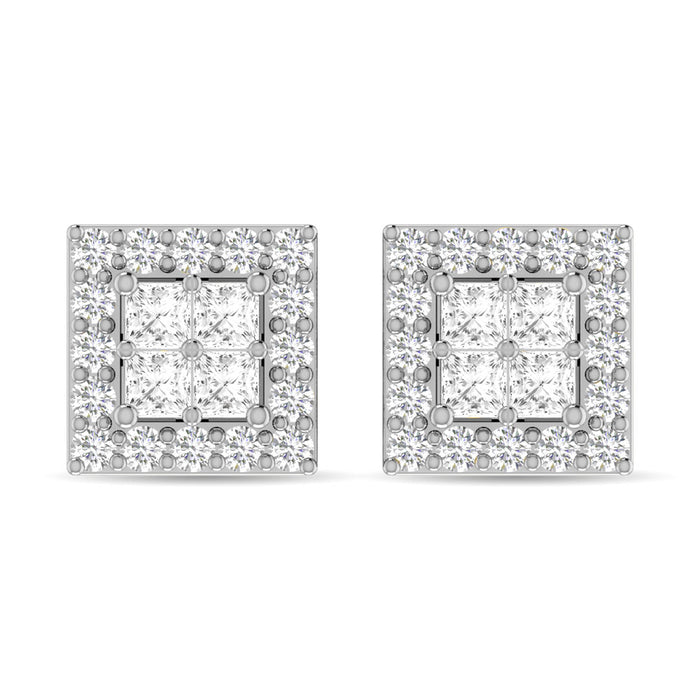 Diamond 1/2 Ct.Tw. Round and Princess Fashion Earrings in 14K White Gold