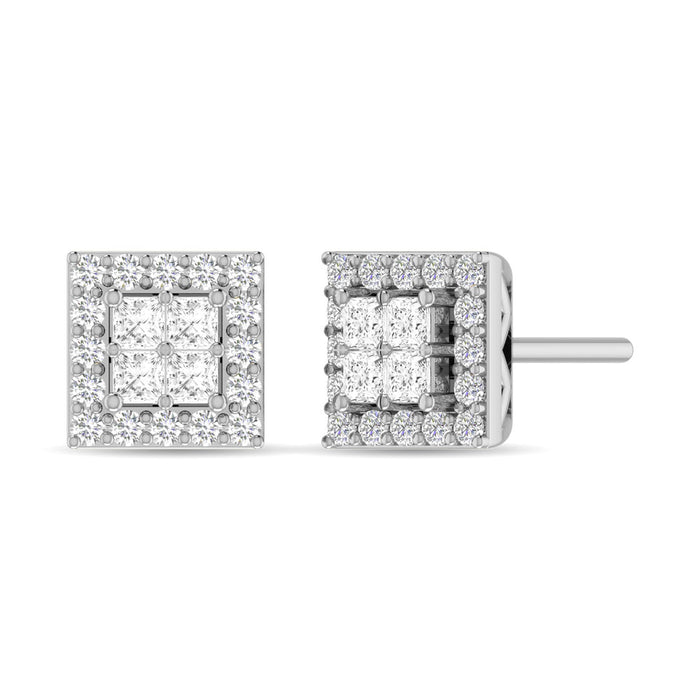 Diamond 3/4 Ct.Tw. Round and Princess Fashion Earrings in 14K White Gold